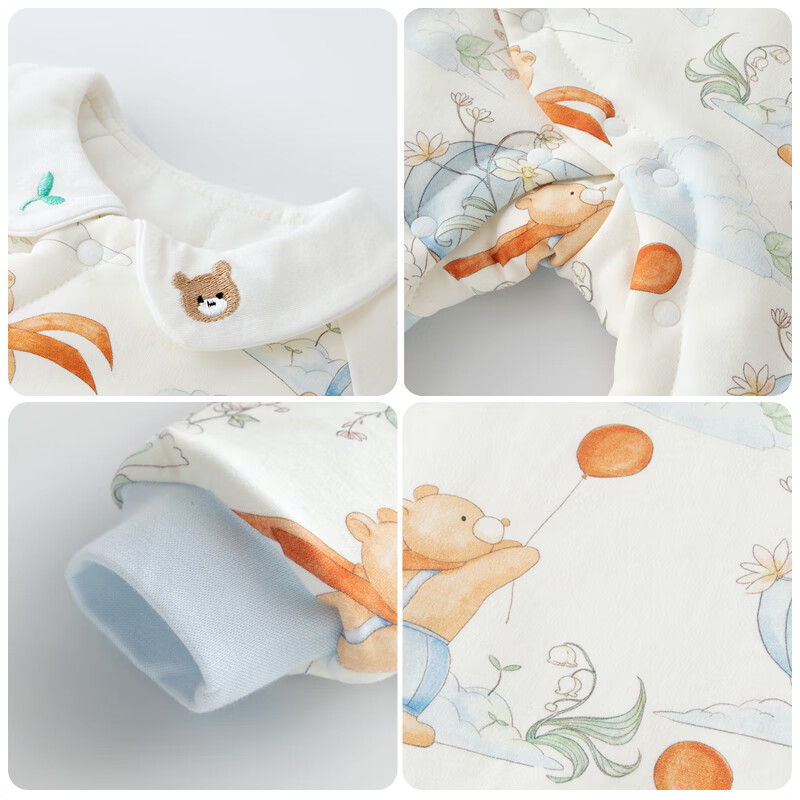 婴蓓依【恒温棉】7A抗菌百天宝宝连体衣服新生婴儿哈衣夹棉加厚爬爬棉服 暖暖布偶 80cm