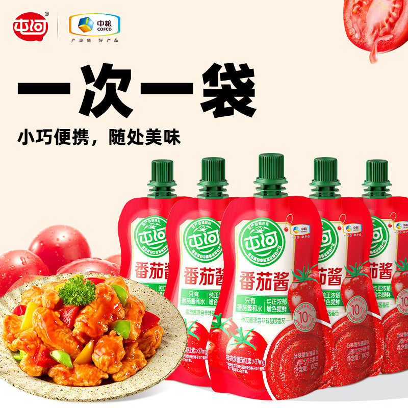 屯河新疆内蒙番茄酱小包100g零添加剂西红柿酱挤挤装便携使用袋装 100g*5袋