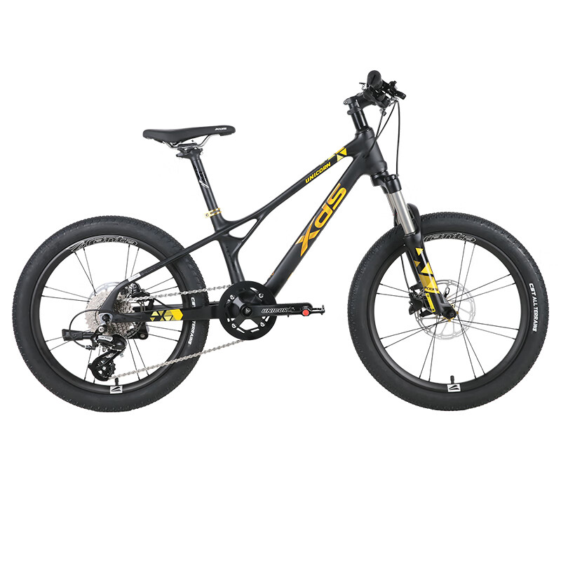 喜德盛青少年山地自行车骑灵碳纤维车架油压碟刹8速9速 黑镭射金 24寸
