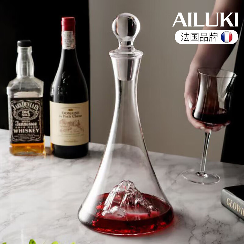 AILUKI法国冰山醒酒器红葡萄酒快速醒酒器带盖高档红酒分酒器 高腰雪山醒酒器