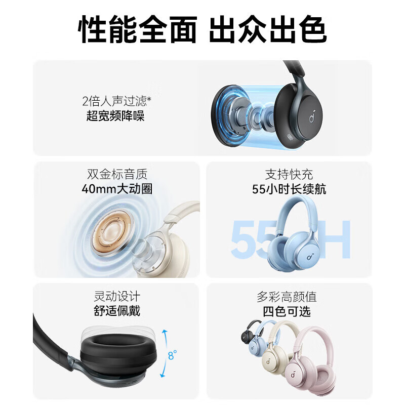 声阔Space One耳机头戴式S1无线蓝牙耳机主动降噪耳机双金标音质头戴式蓝牙耳机苹果华为小米手机电脑 【超宽频深海降噪—双金标无损音质】珊瑚粉