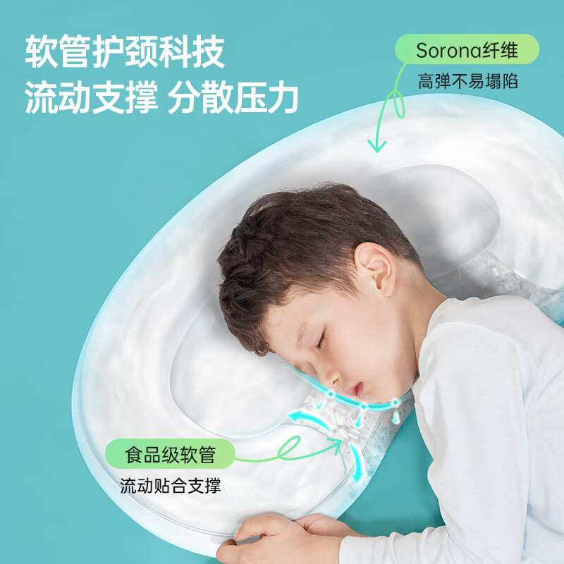碧荷(P.Health)蚕豆儿童枕6-12-18岁宝宝婴幼儿小学生夏季凉感透气软管枕头 6-12岁软管蚕豆枕【生机绿】 纯色