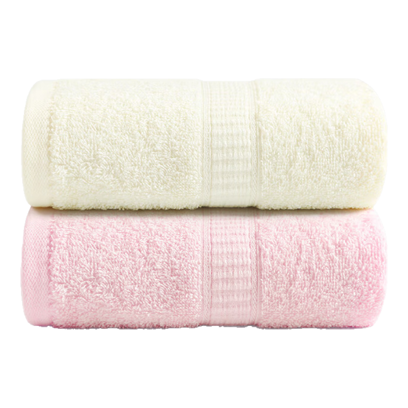 洁丽雅毛巾纯棉加厚A类吸水速干不易臭洗澡洗脸情侣面巾澡巾公司团购 米色+粉色 2条