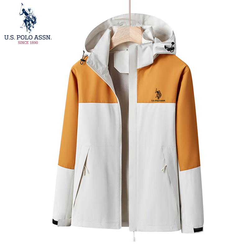 U.S. POLO ASSN.夹克男秋冬季户外防风透气防水软壳上衣休闲百搭舒适轻便运动外套 米黄色 XL