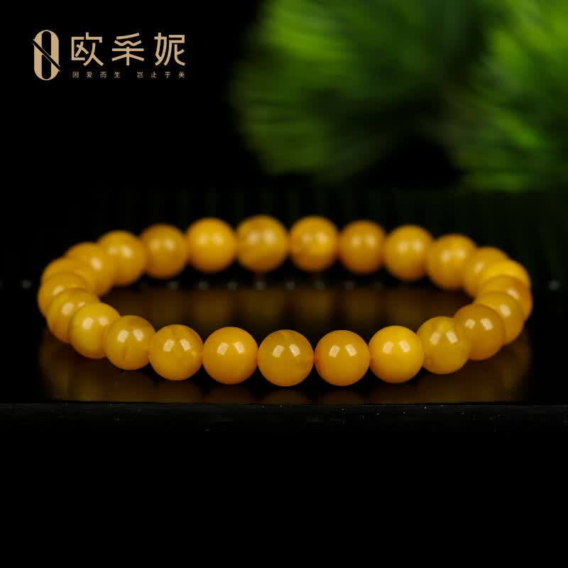 欧采妮（OUCERNY）蜜蜡手串收藏满蜜鸡油黄琥珀老花蜡圆珠佛珠手链俄料送520礼物 7mm