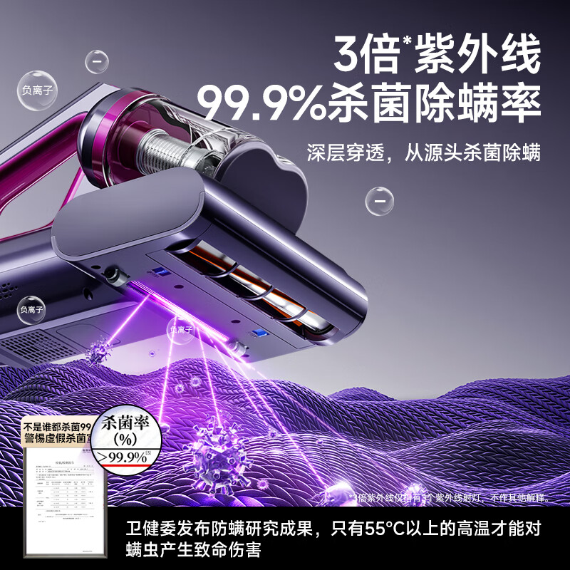 飒望德国除螨仪吸尘器三合一无线家用床上高温除螨杀菌紫外线吸尘器猫毛除螨虫神器大吸力紫外线机床用 【香槟金】超声波除螨+UV紫外线杀菌+双杯尘螨分离 【全网热销10W+】
