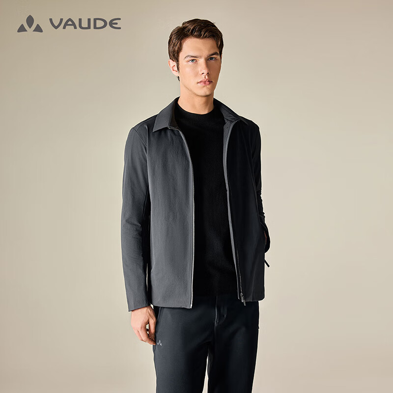 巍德(VAUDE)软壳衣CORDURA防风防水商务行政夹克男防刮蹭简约通勤外套男翻领 VAUDE黑-503 M【推荐身高170-180,130-140斤】