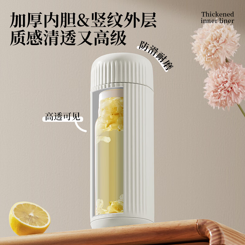 炊大皇（COOKER KING）高硼硅玻璃水杯防烫防滑茶杯茶漏学生男女士便携高颜值透明家用 黄色【新品-高硼硅玻璃】250ml