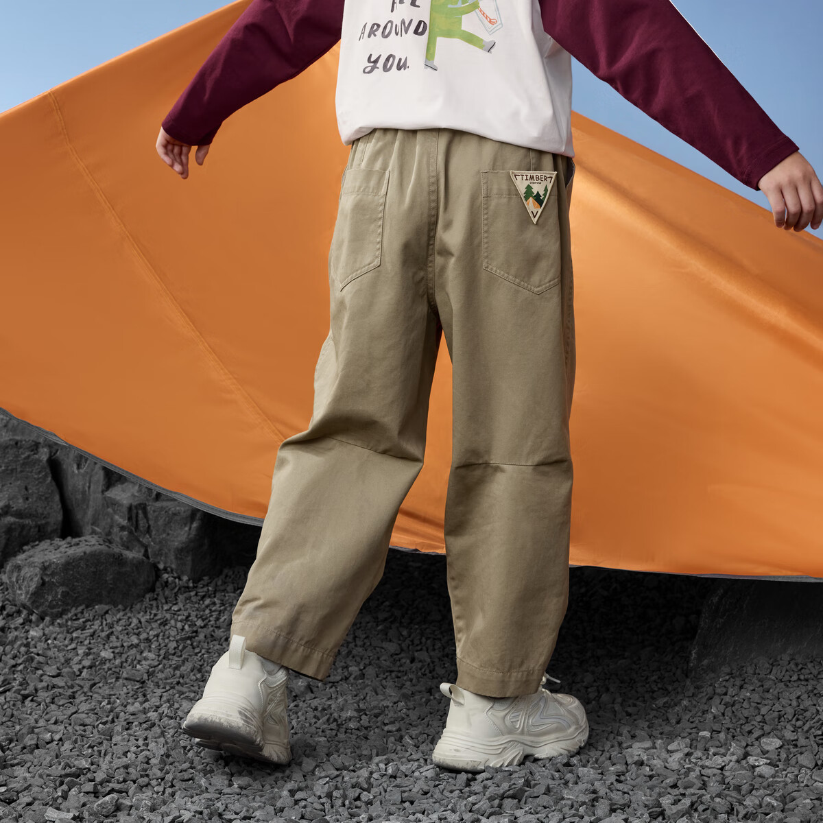 马骑顿(MQD)男童25秋新款户外工装裤露营登山束脚裤简约亲肤休闲裤 卡其 160