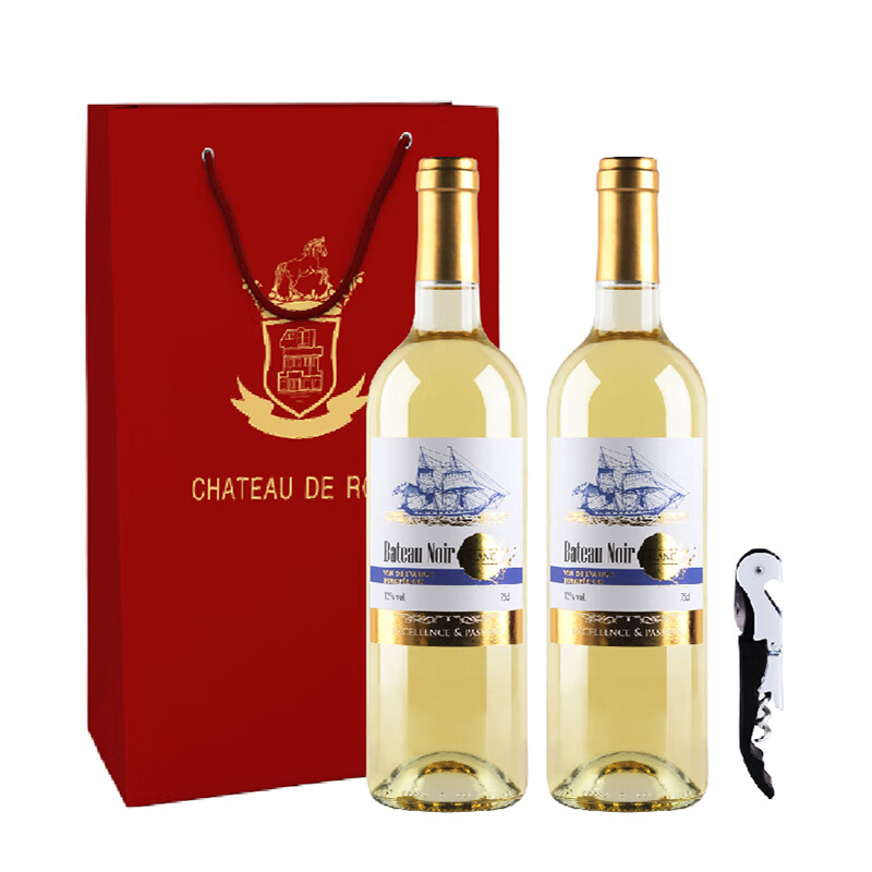 黑舰法国Roux家族原装原瓶进口 干白葡萄酒12度750ml 2支装