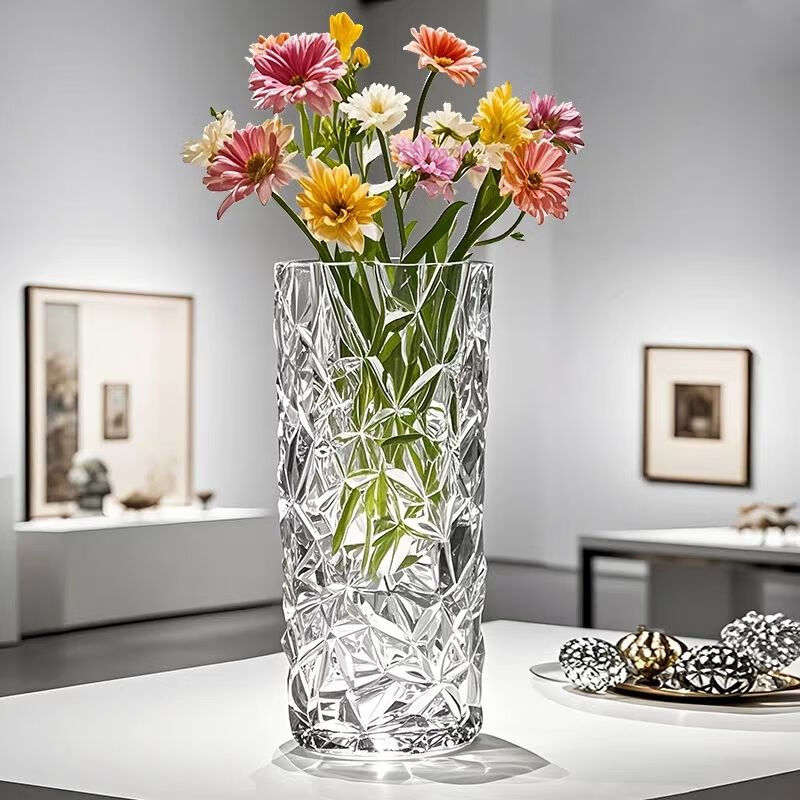 利比加厚花瓶玻璃透明水养富贵竹玫瑰百合干花插花摆件大号客厅北欧瓶 中号满天星口径8.5高 20cm