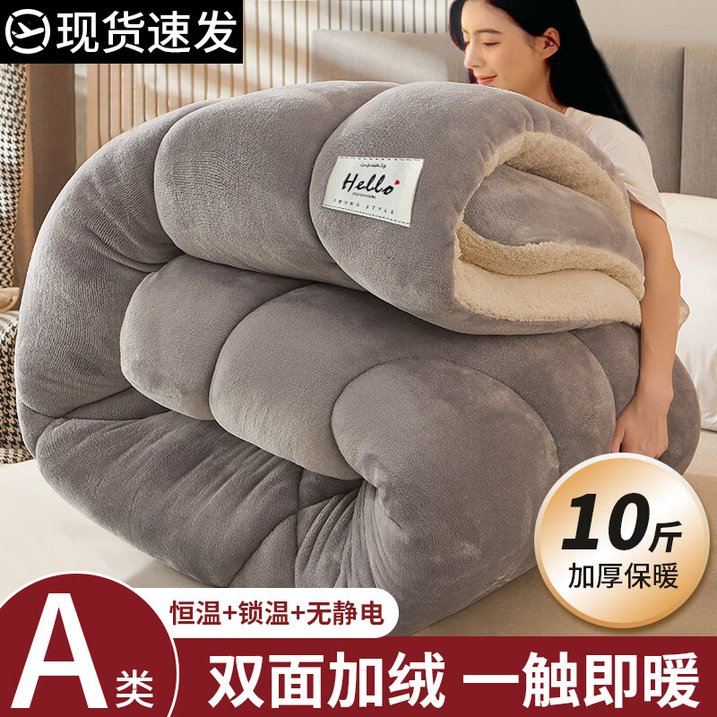 高睿羊羔绒被子棉被冬被加绒加厚秋冬被芯保暖冬季10斤2025新款单人被 典雅灰【牛奶绒+羊羔绒】 150*200cm【加厚5斤】抗寒保暖