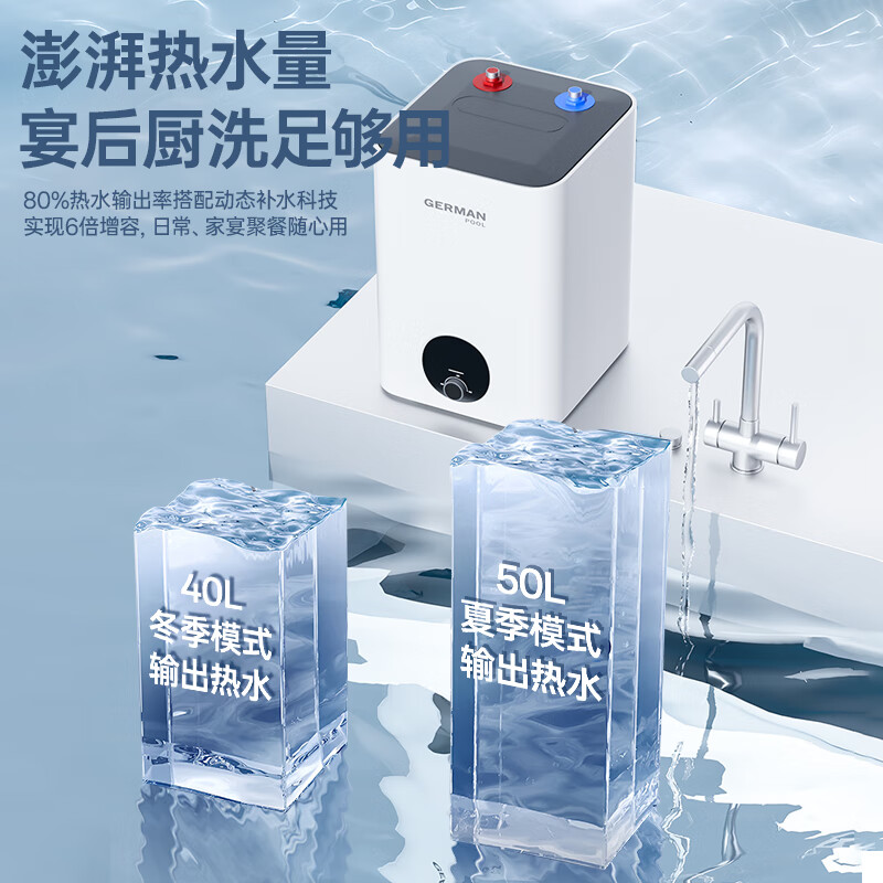 德国宝 GERMAN POOL厨宝电热水器8升 储水式小厨宝家用出水量50升 一级能效节能2000W速热厨房卫浴小尺寸储水式热水器 锆金全陶瓷内胆【8L】一级能效速热台下款 小厨宝【企业下单更优惠】