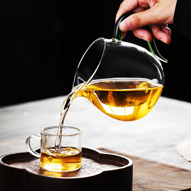 流影加厚耐热透明玻璃公道杯家用大容量功夫茶具分茶器泡茶壶茶海茶盅 【企鹅茶壶】透明把 550ml