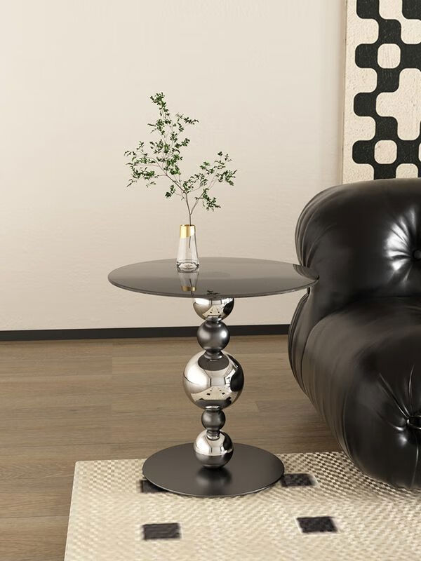 接运猫中世纪创意玻璃沙发边桌客厅高端现代简约不锈钢小咖啡桌角 支持定制