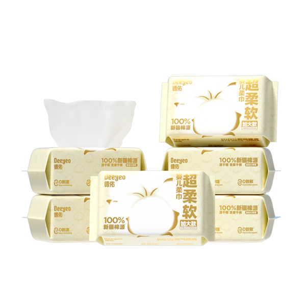 德佑超柔軟100％新疆棉源柔巾加大25%嬰兒洗臉巾新生兒專(zhuān)用80抽6包