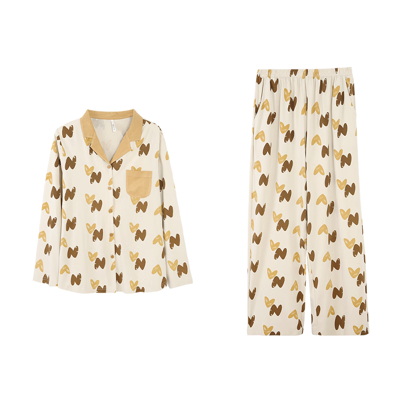 安之伴【巨柔軟】睡衣女春秋膚感棉長(zhǎng)袖套裝女士家居服外穿 乳黃色 M