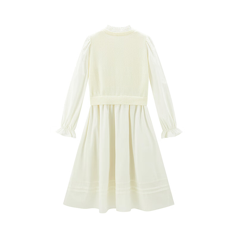 乐町【商场同款】拼接假两件连衣裙小白裙 云雾白 L