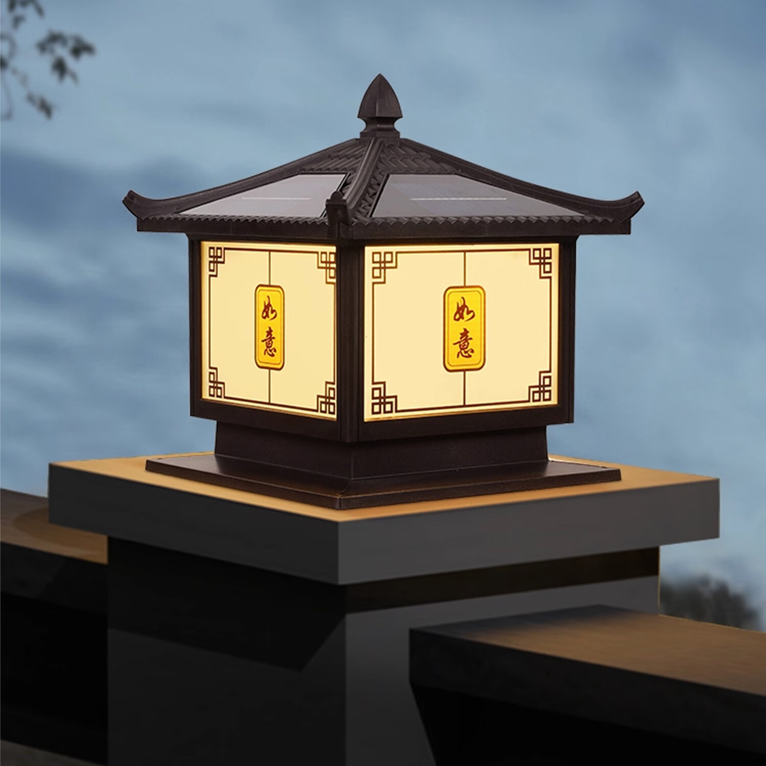 瑀火太阳能庭院柱头灯户外防水大门两侧围墙柱子灯别墅院墙照明院灯 咖色-接电款【加厚铝合金】 【25CM】适合30-40CM柱子