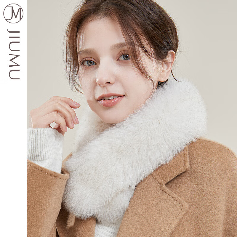 玖慕（JIUMU）狐貍毛圍脖女冬季百搭加厚保暖整皮皮草圍巾輕奢真毛毛領(lǐng) 白色