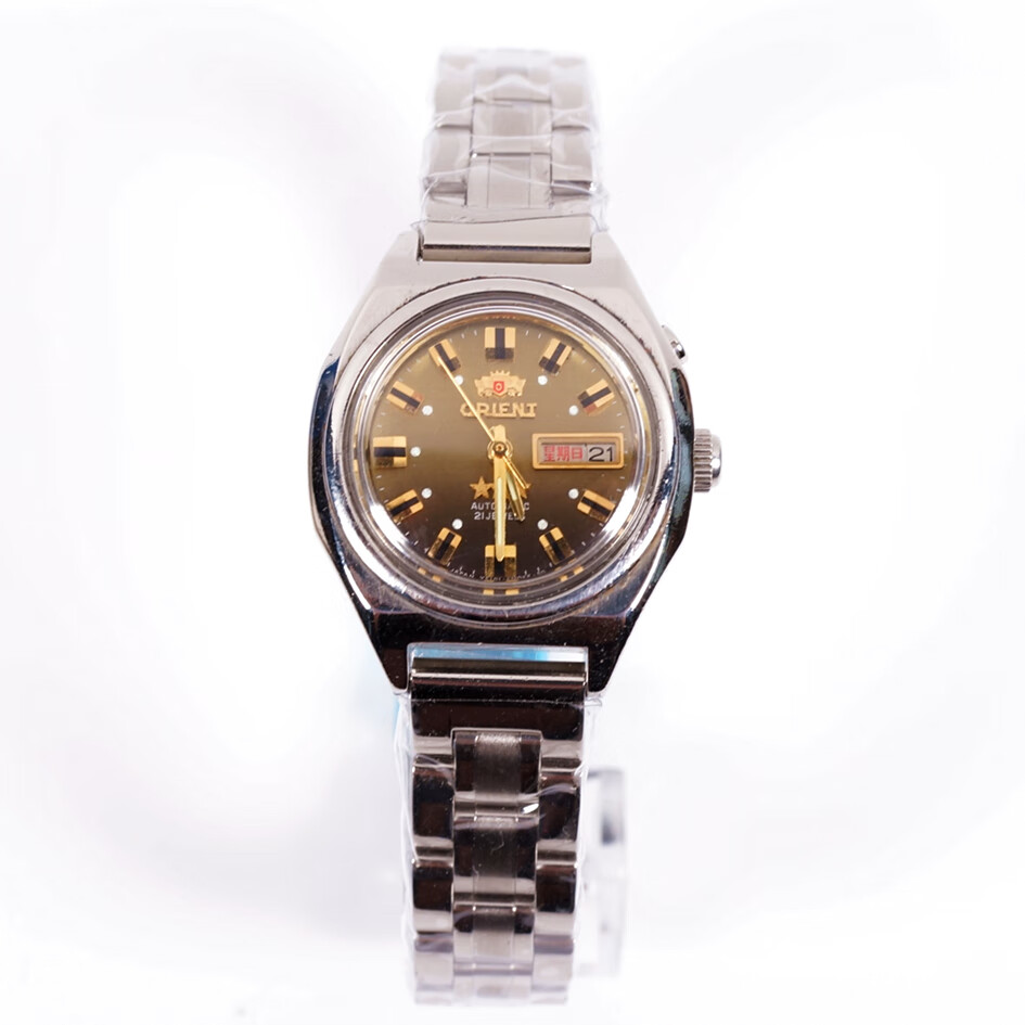 碧允90年代库存双狮三星手表自动机械表夜光复古女士手表 茶色