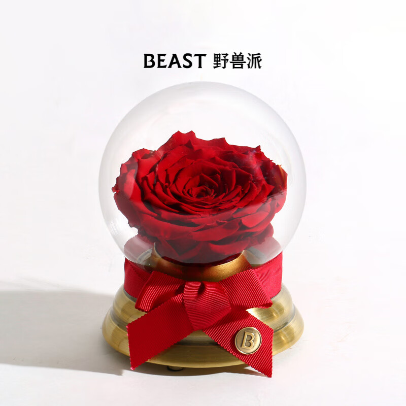 野獸派（THE BEAST）音樂水晶球玫瑰永生花禮盒生日禮物告白送女友 白雪公主的蘋果音樂水晶球巨型永生玫瑰