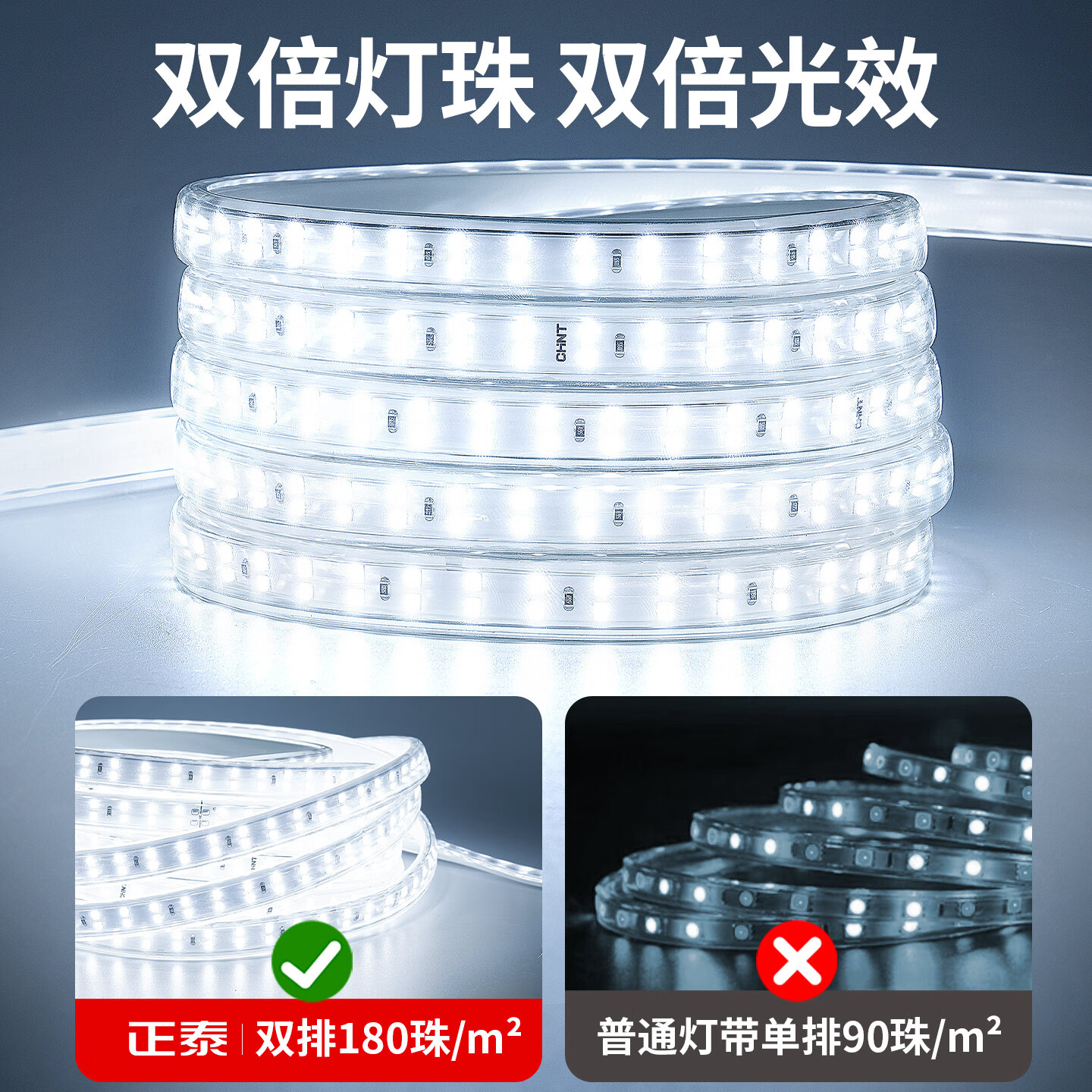 正泰养殖场专用led灯带户外防水220v超亮鸡舍工程工地隧道亮化照明灯 100米【高亮60珠】中性光 【养殖专用】送插头配件