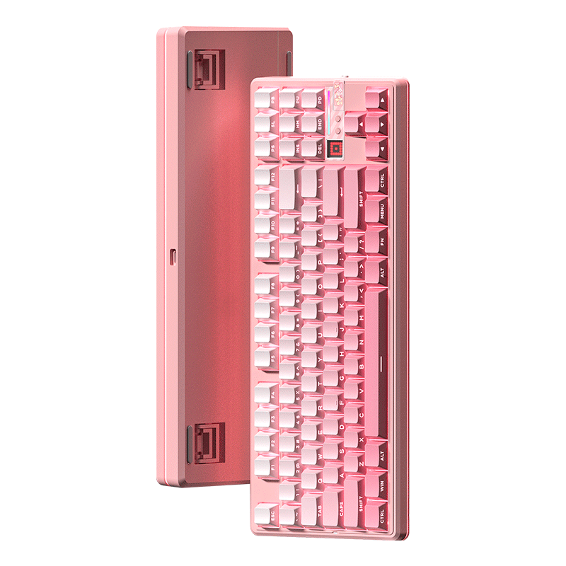 狼蛛（AULA）F87ProV2客制化無(wú)線機(jī)械鍵盤電競(jìng)游戲?qū)Ｓ? 藍(lán)牙/2.4G/有線三模連接全鍵熱插拔gasket結(jié)構(gòu)辦公鍵盤 F87ProV2大宗師版【焦糖拿鐵軸】粉色漸變側(cè)刻