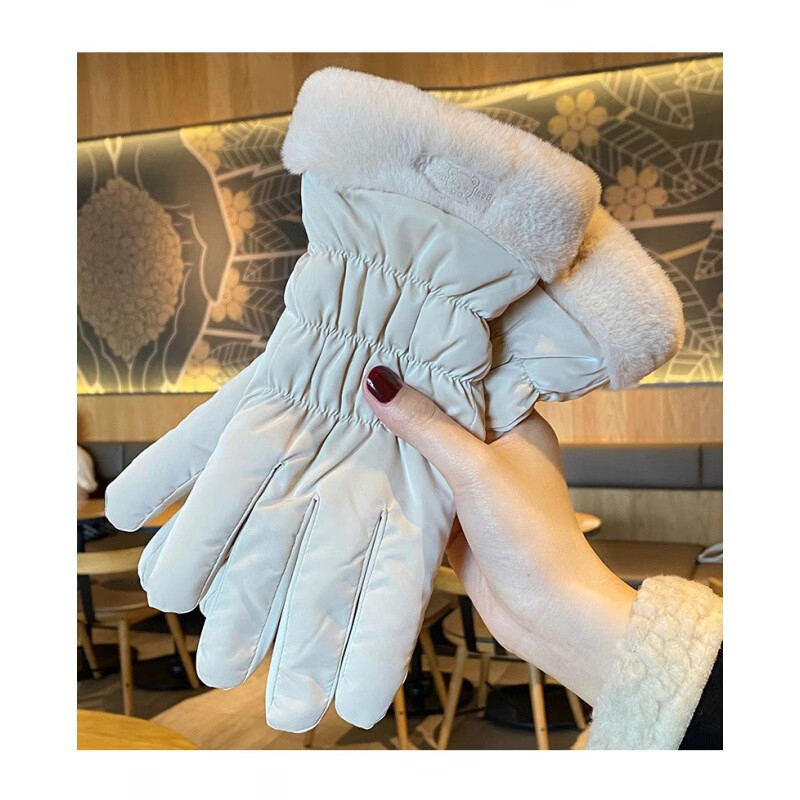 冬季保暖手套女学生加厚棉触屏羽绒手套骑车防寒防风加绒滑雪手套 双蝴蝶结--紫色