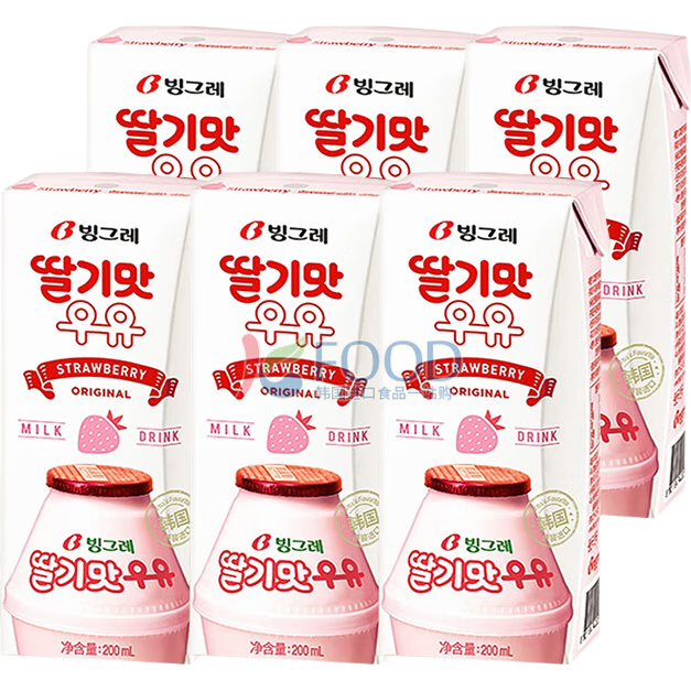 賓格瑞香芋味牛奶韓國進(jìn)口香蕉牛奶飲料飲品韓劇早餐奶兒童風(fēng)味乳 草莓味牛奶200ml*6盒