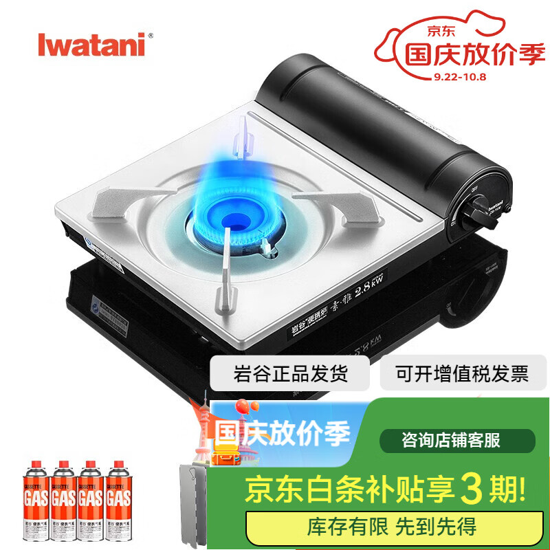 岩谷户外卡式炉卡磁炉瓦斯炉家用火锅炉具烧烤炉子野炊卡斯炉燃气灶 卡式炉+挡风板+4瓶气