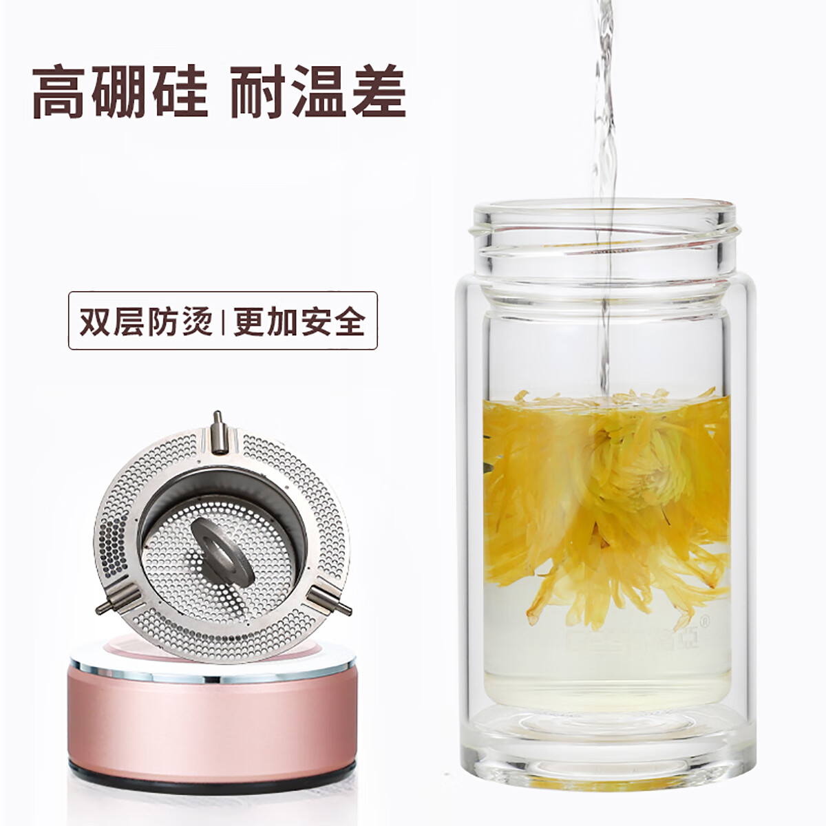 格亚（GEYA）双层玻璃杯泡茶杯女士家用喝水杯小巧迷你水杯便携玻璃水杯礼盒装 女神花茶杯260ml 礼盒装