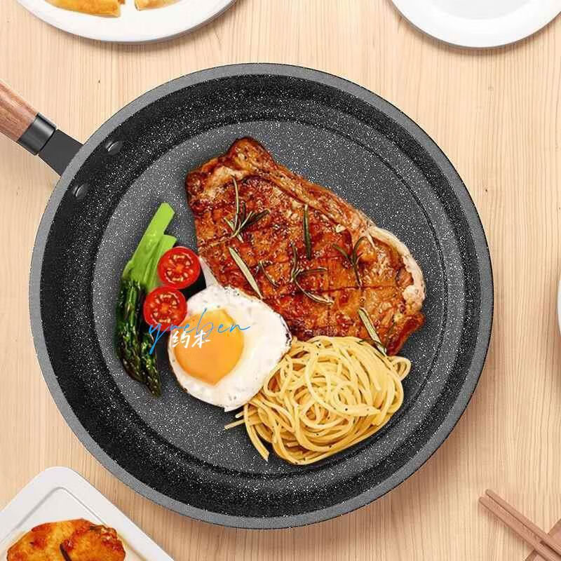 宰搂厂商直发煎锅不沾锅麦饭石不沾锅平底锅家用煎饼牛排锅瓦斯灶 不粘32cm加厚煎炒锅钢化盖