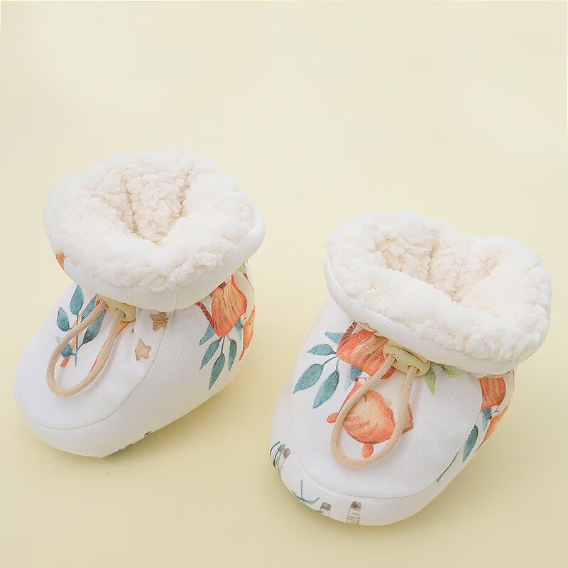 彩虹房子婴儿软底冬棉鞋宝宝加绒加厚学步鞋保暖防掉毛毛脚套 可爱笑脸 内长11cm左右