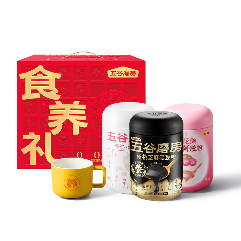 五谷磨房團(tuán)圓三寶食養(yǎng)禮潤(rùn)顏阿膠粉黑芝麻糊杏仁粉中秋禮品禮盒1638g