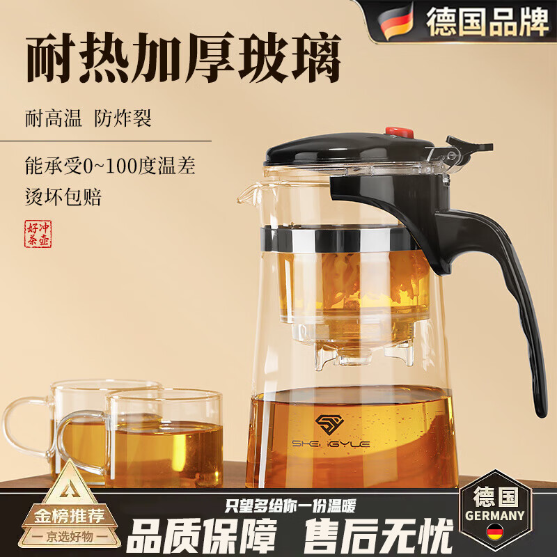 DEATKN德国泡茶壶泡茶家用2025新款茶水分离杯壶懒人简易喝茶飘逸杯茶具 【升级加厚款】按压滤茶壶 750ml 1L以上