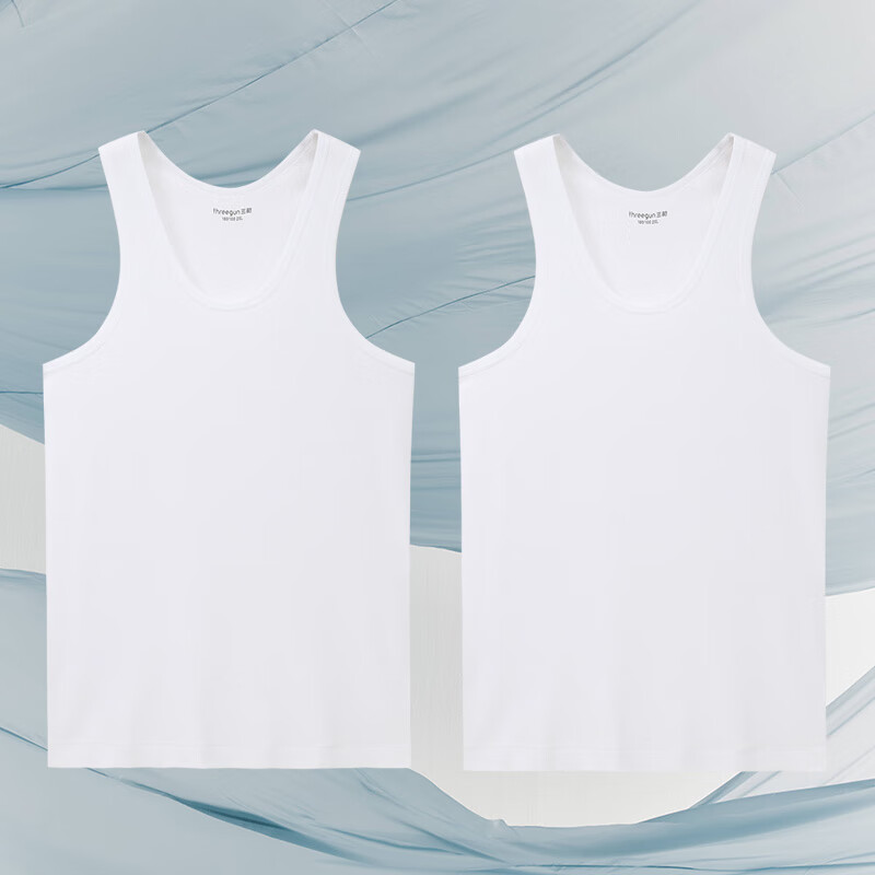 三枪两件装纯棉背心男士罗纹弹力轻薄透气修身运动内搭无袖坎肩汗衫 特白+特白 XL