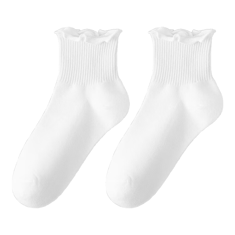 雅鹿春夏袜子女薄款木耳边卷边收口jk袜ins无骨中筒袜吸汗透气袜短袜 黑色+米白2+白色2 均码