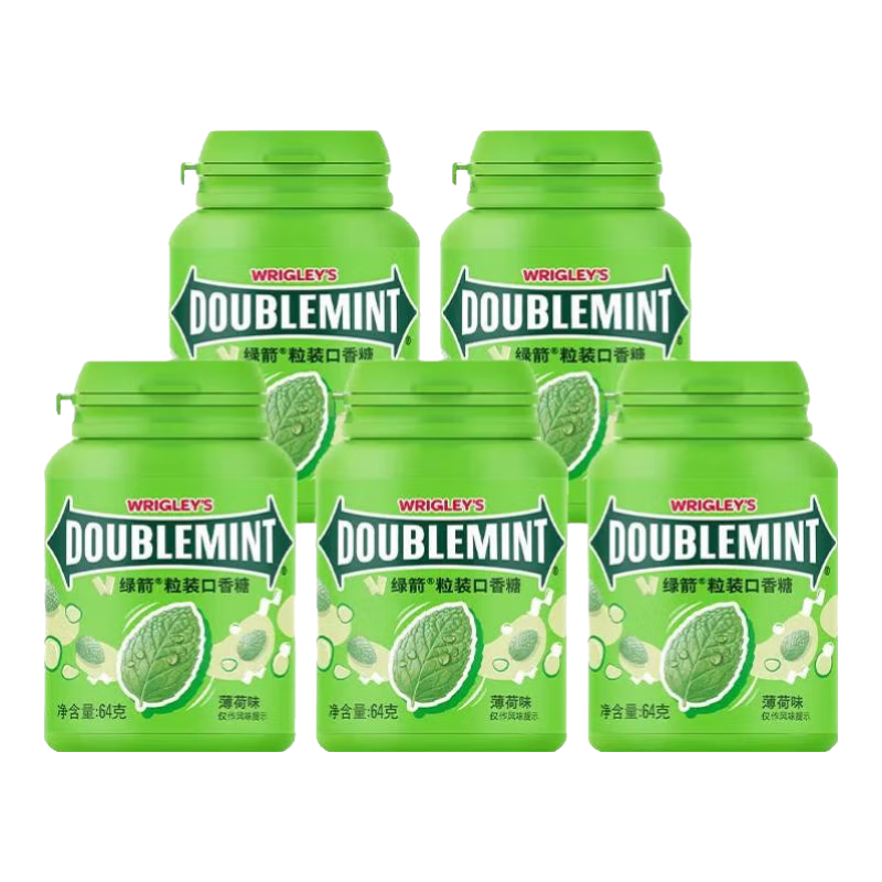 绿箭【白鹿同款】原味薄荷味无糖口香糖果约40粒56g清新口气休闲A 【5瓶】绿箭56g薄荷口味