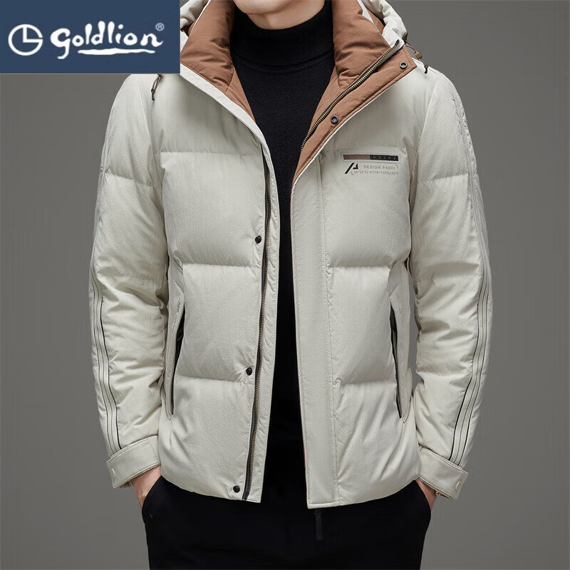 GOLDLION G+金利来羽绒服2025新款冬季男士中青年连帽可脱卸白鸭绒保暖外套 白色 M 170