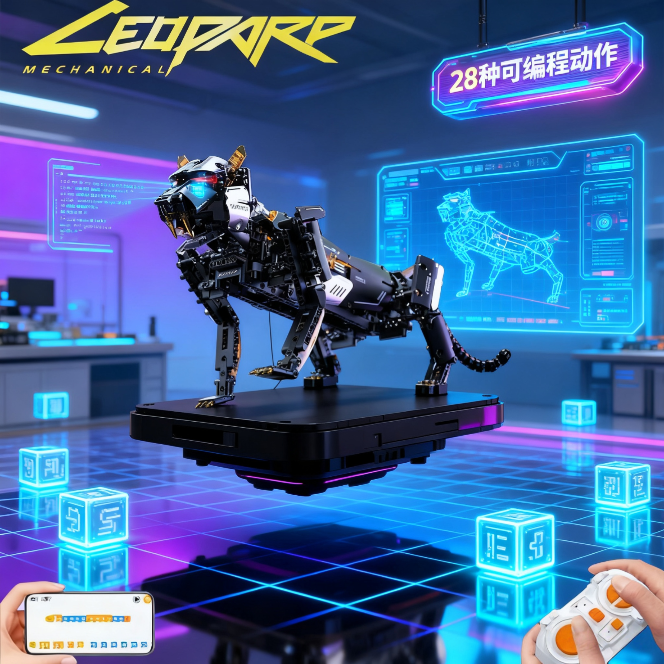 爸爸卫士 DADDY GUARD编程机器人机械豹电动拼装积木模型儿童玩具男孩节假日生日礼物 【精美礼盒】双控编程机械豹可转头45度 高级编程机器人｜精美礼盒｜拼装积木