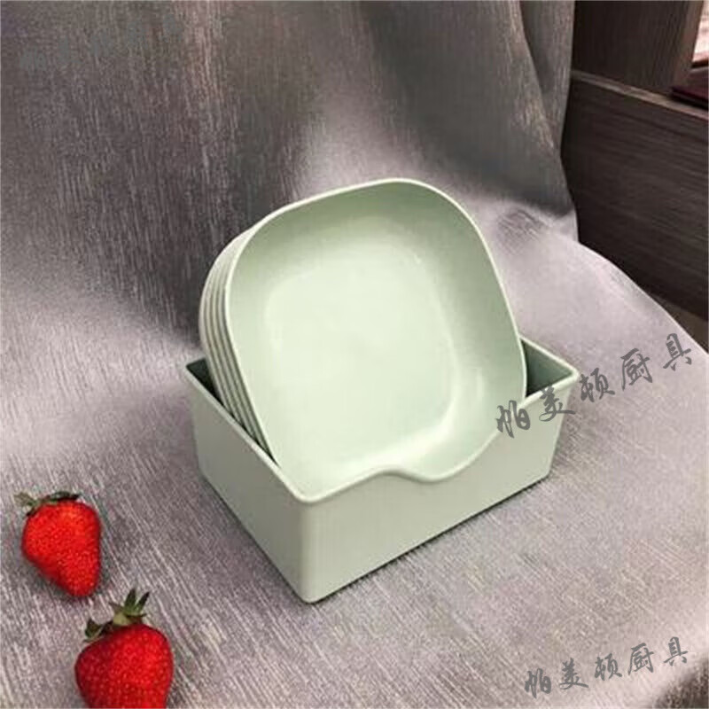 帕美頓歐式家用塑料加深吐骨碟垃圾盤桌面小盤子骨頭碟方形耐摔零食盤碟 加深綠色方碟10個(gè)裝【帶綠色底座】 14.3cm