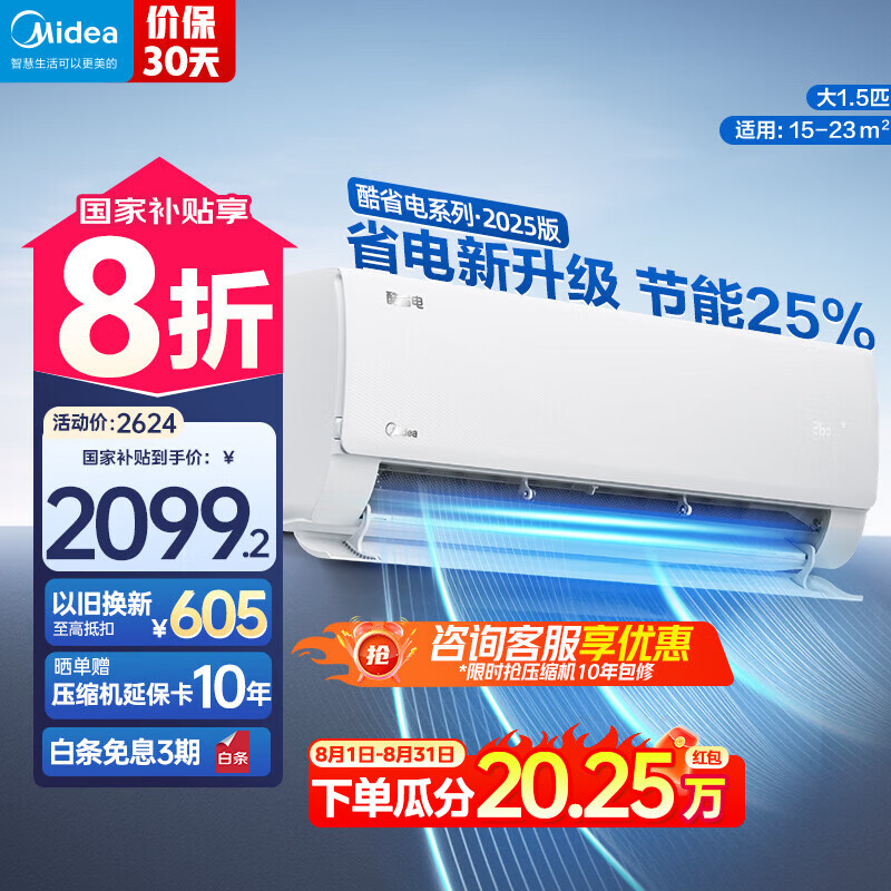 美的 1.5匹 空调 超值优惠 ¥2899 – 省电、国补、好评如潮！