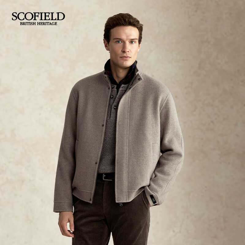 Scofield男士25秋季新款立领毛呢外套冬季保暖风衣英伦风休闲百搭夹克上衣 卡其色 L (175)