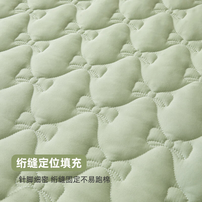 雅鹿加厚夹棉床笠防尘绗缝床罩三件套隔脏床盖床垫保护套床上用品 蝴蝶结床笠-松石绿【蓬松柔软 四季通用】 150*200cm单床笠