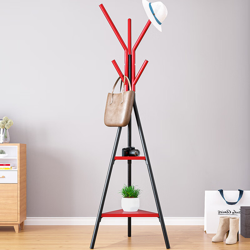 索尔诺（SuoErnuo）衣帽架 多功能落地家用卧室挂衣架衣服架 客厅创意衣架子 黑红色