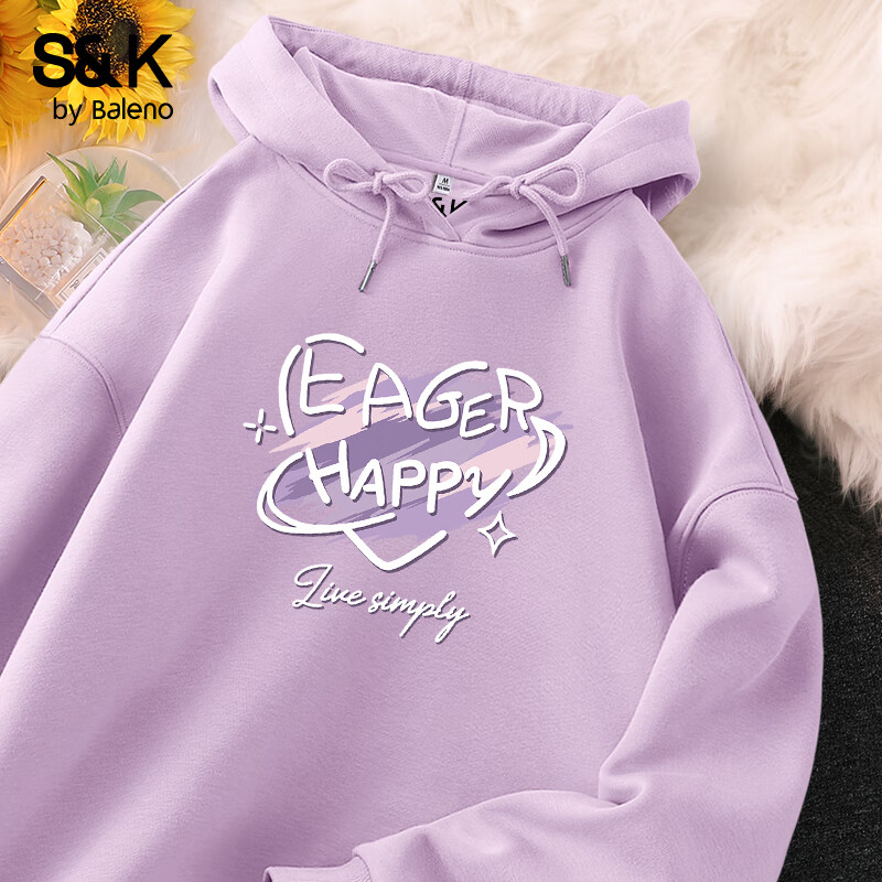 班尼路（Baleno）S&amp;K系列连帽卫衣女装外套女秋冬新款上衣服内外搭休闲风长袖爱心 丁香紫#渴望快乐爱心 S