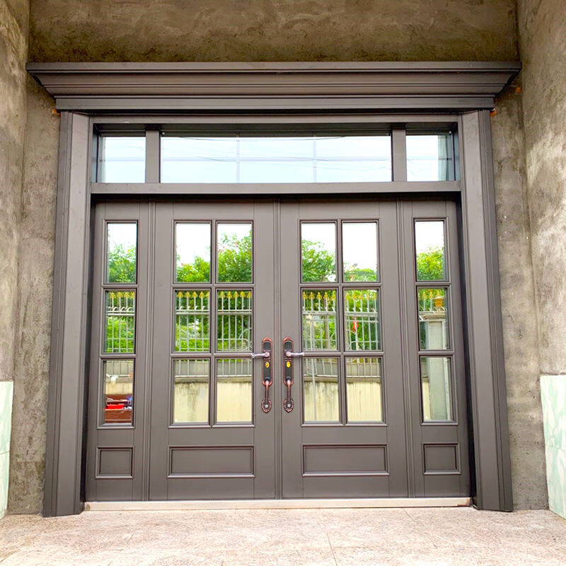 农村别墅大门双开门玻璃门防盗门家用庭院门入户门对开乡村进户门