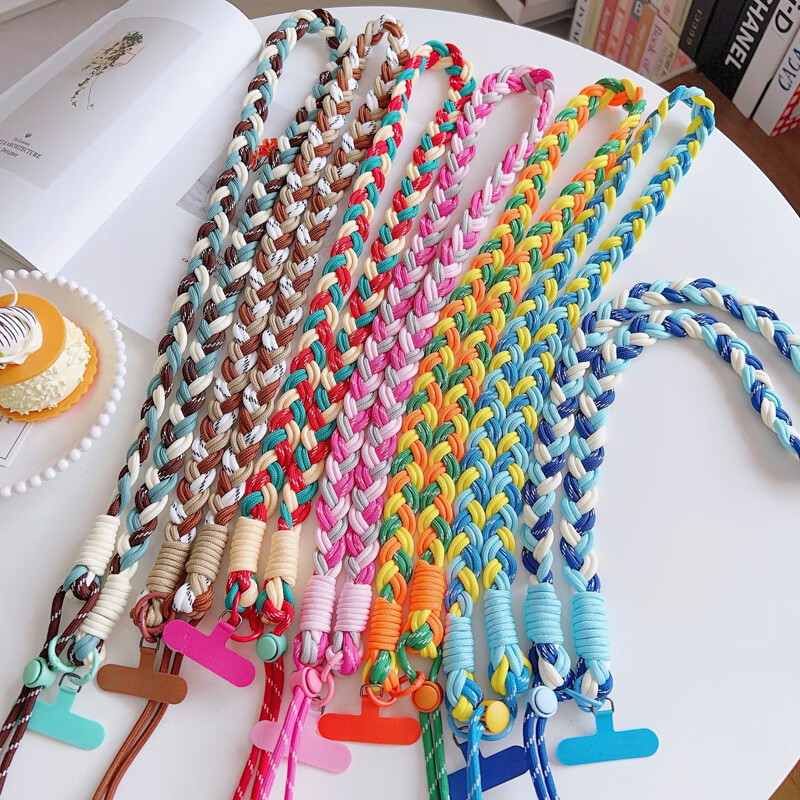 其他家手机挂绳斜挎可背配夹片 手工编织加宽六股1米长款可调节 高级轻奢有质感  防丢防盗 女神百搭  红咖米蓝【轻奢质感）—1米手工编织可调节