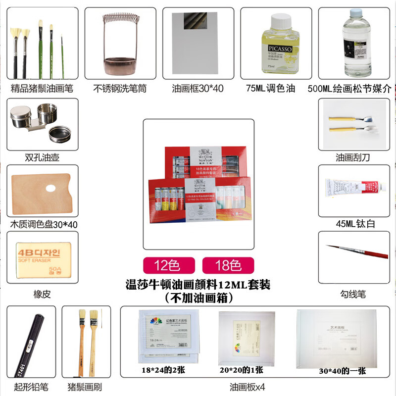 溫莎牛頓油畫(huà)顏料工具套裝溫莎牛頓畫(huà)家專(zhuān)用色全套初學(xué)者油畫(huà)箱寫(xiě)生 溫莎12ML油畫(huà)顏料不含畫(huà)箱 初學(xué)者套裝-24色套